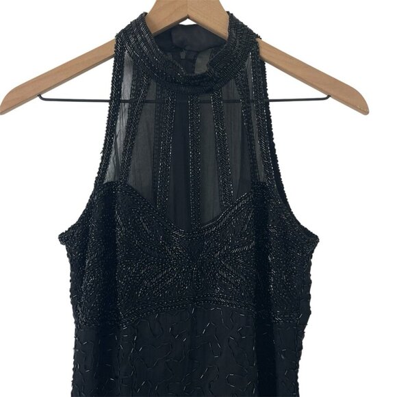 Laurence Kazar VTG Black Beaded Silk Evening Gown Dress Formal High Neck Size PS - Picture 2 of 16